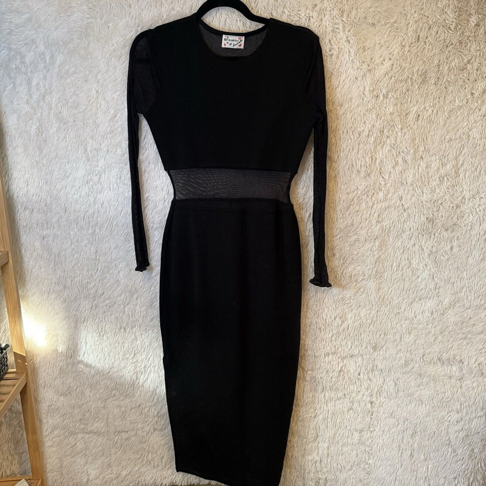 Breaking Hearts Vintage Womens Dress Size Medium Mesh CutOut Black Acrylic Lycra
